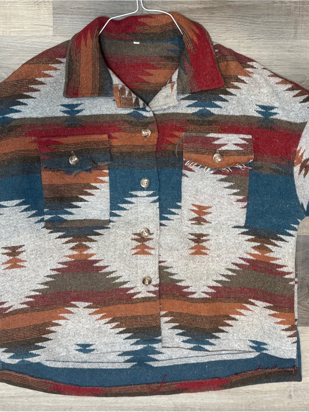 Southwestern Pattern Button-Front Jacket - Rust Blue - Picture 7 of 9